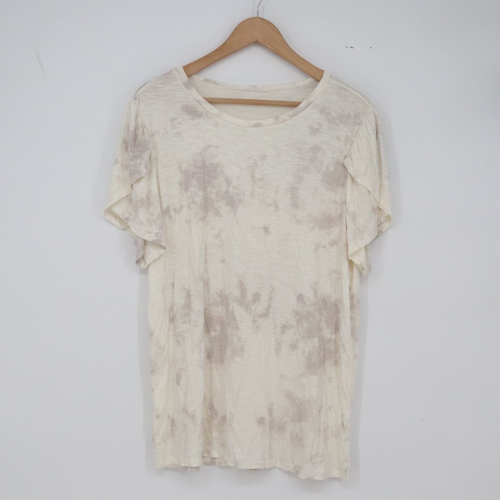 Tee Womens XL Flutter Sleeve Cream Tan Tie Dye Casual Excellent